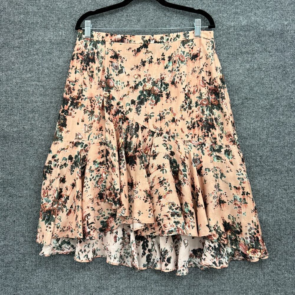 Peruvian Connection Painted Roses Skirt Size 10 Blush Pink Faux Wrap Peplum New
